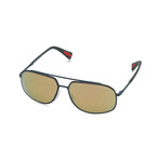 Prada // Men's Polarized Metal Wrap Sunglasses // Dark Matte Green + Orange Mirror Polarized