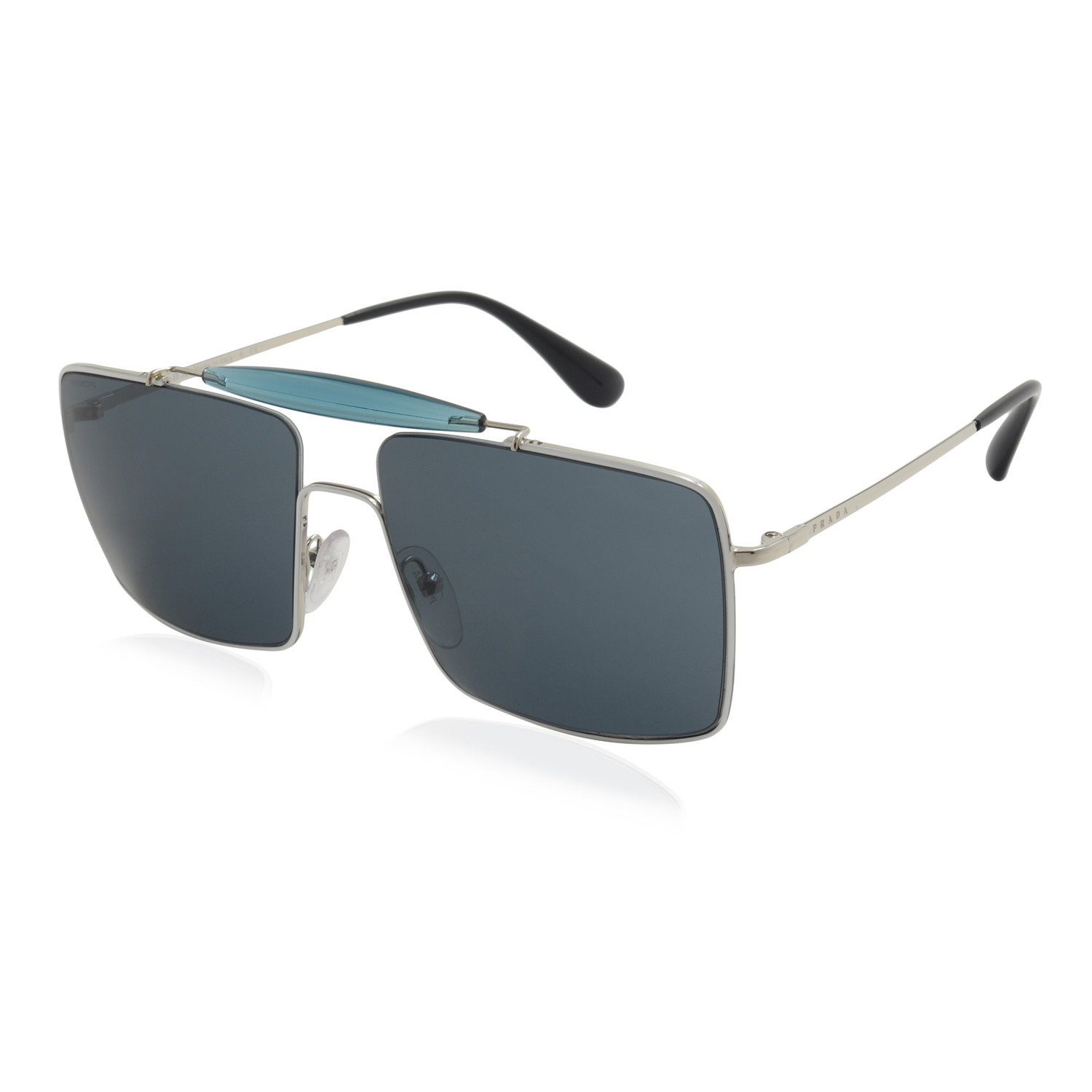 Prada // Men's Square Aviator Sunglasses // Silver + Dark Grey ...
