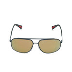 Prada // Men's Polarized Metal Wrap Sunglasses // Dark Matte Green + Orange Mirror Polarized