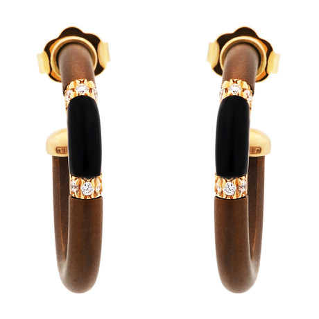 Vintage Chantecler 18k Gold Titanium Hornstone Diamond Earrings