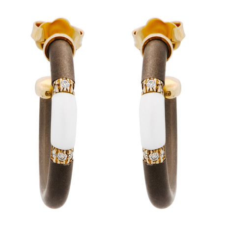 Vintage Chantecler 18k Gold Titanium White Tridacna Diamond Earrings