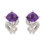 Vintage Magerit 18k White Gold Mythology Snake Rombo Amethyst + Diamond Earrings