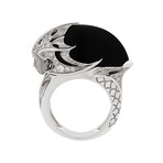 Vintage Margerit 18k White Gold Atlantis Sirena Espuma Black Onyx + Diamond Ring // Ring Size: 6.5