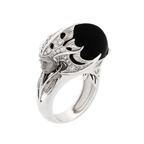 Vintage Margerit 18k White Gold Atlantis Sirena Espuma Black Onyx + Diamond Ring // Ring Size: 6.5