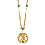 Vintage Magerit 18k Yellow Gold Babylon Lion Short Green Tourmaline + Diamond Necklace // Chain: 19"