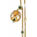 Vintage Magerit 18k Yellow Gold Babylon Lion Short Green Tourmaline + Diamond Necklace // Chain: 19"