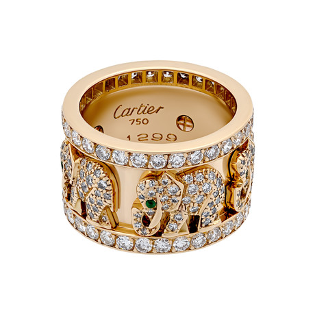 Vintage Cartier 18k Yellow Gold Diamond Emerald Elephant Ring // Ring Size: 6.75