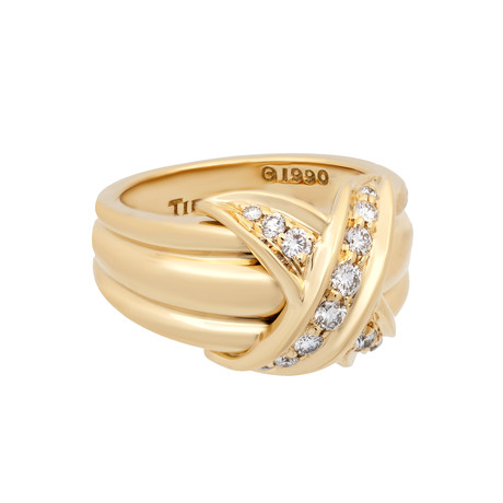 Vintage Tiffany & Co. 18k Yellow Gold Diamond X Ring // Size 6