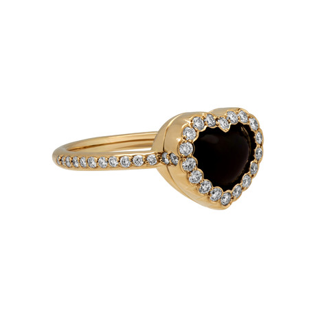 Vintage Dior 18k Yellow Gold Diamond + Fire Opal Heart Ring // Ring Size: 6.25