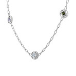 Vintage Cartier 18k White Gold Peridot Amethyst + Crystal Circle Necklace // Chain: 17.75"