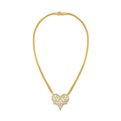 Vintage Lalalouis 18k Yellow Gold Diamond Swirls + Hearts Necklace // Chain: 16"