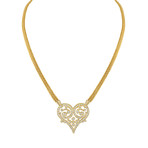 Vintage Lalalouis 18k Yellow Gold Diamond Swirls + Hearts Necklace // Chain: 16"