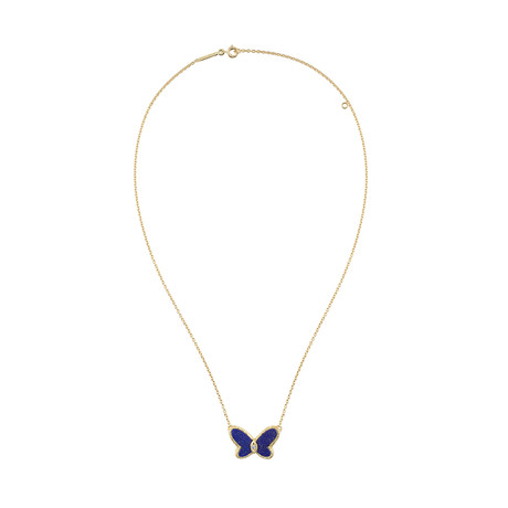 Vintage Van Cleef & Arpels 18k Yellow Gold Lapis Lazuli + Diamond Butterfly Necklace // Chain: 17"