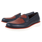 Bottega Veneta // Weaved Leather Dress Shoes // Navy Blue + Burnt Red (US: 5)