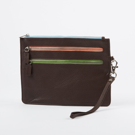 Genuine Leather Zip Wallet // Brown