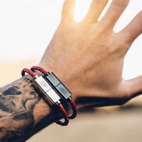 Charging Cable Bracelet Single Wrap // Red + Silver (7.5" iPhone)