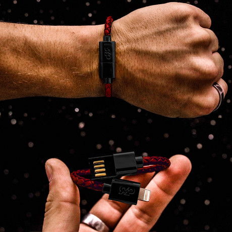Charging Cable Bracelet Single Wrap // Red + Black (7.5" iPhone)