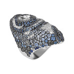 Stefan Hafner 18k White Gold White Diamond + Black Diamond + Sapphire Ring // Ring Size: 6.5