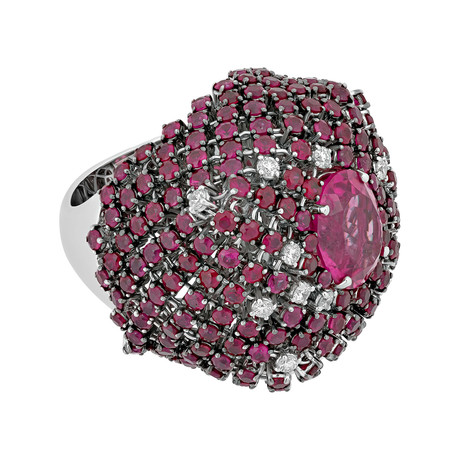 Stefan Hafner 18k White Gold Diamond + Ruby + Sapphire Ring // Ring Size: 7.75