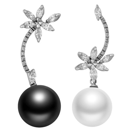 Stefan Hafner 18k White Gold Diamond + Pearl Earrings