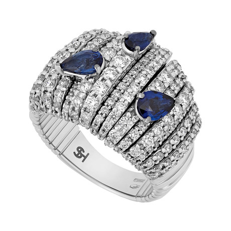 Stefan Hafner 18k White Gold Diamond + Sapphire Ring // Ring Size: 7.25