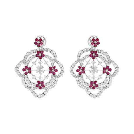 Stefan Hafner 18k White Gold Diamond + Ruby Earrings
