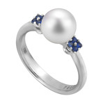 Stefan Hafner 18k White Gold Sapphire + Pearl Ring // Ring Size: 6.5