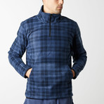 Plaid Print Half Zip Polar Fleece // Navy Plaid (2XL)