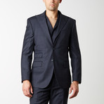 2BSV Peak Lapel Vested Suit // Navy Burgundy Plaid (US: 38S)