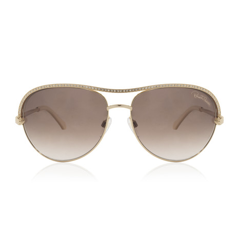 Roberto Cavalli // Women's Aviator Sunglasses // Shiny Rose Gold + Gradient Brown