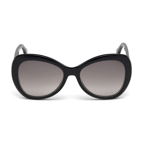 Roberto Cavalli // Womems Large Tear-Drop Sunglasses // Shiny Black + Gradient Smoke