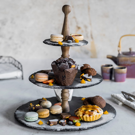 Slate Round Cake Stand + Wooden Handle // 3 Layers