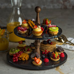 Nero Cake Stand + Wooden Handle // 2 Layers
