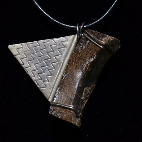 Fossilized T-Rex Necklace With Silver Triangle // 65-85 M Years Old