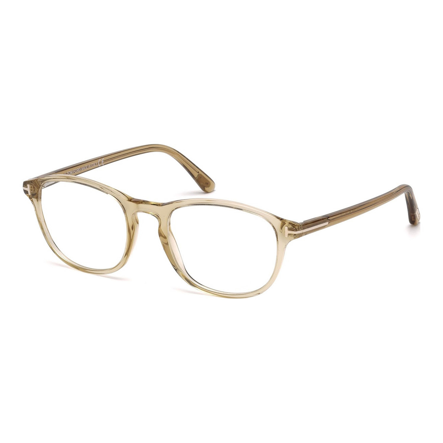 Tom Ford // Men's Classic Round Eyeglass Frames // Beige Crystal