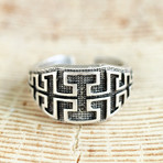Antique Silver Plated Zamon Ring // Engraved