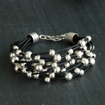 Antique Silver Plating + Zamak + Leather Wrist Bracelet // Beads