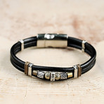 Real Leather + Silver + Antique Wrapping Zircon Stone Bracelet