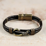Real Leather + Antique Yellow Plated + Hook Objective Bracelet