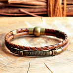 Handmade Leather + Antique Yellow Coating Bracelet // Leather Braid