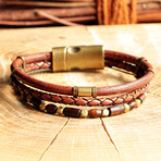Handmade Leather Magnetic Clasp Bracelet // Three Straps