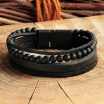 Four Strap Leather Bracelet // Matte Black