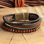 Four Strap Leather Bracelet + Braided // Brown