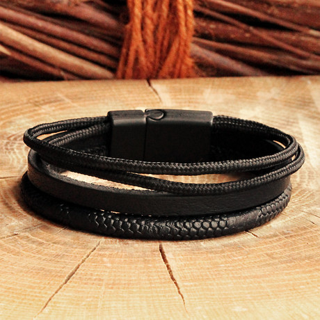 Matte Black Coating Hook Clasp Bracelet // Four Strap