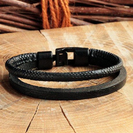 Download Two Strap Braided Leather Bracelet // Matte Black ...