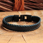 Braided Leather Bracelet // Matte Black + Blue