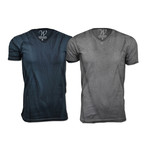 Ultra Soft Hand Dyed V-Neck // Charcoal + Gray // Pack of 2 (XL)