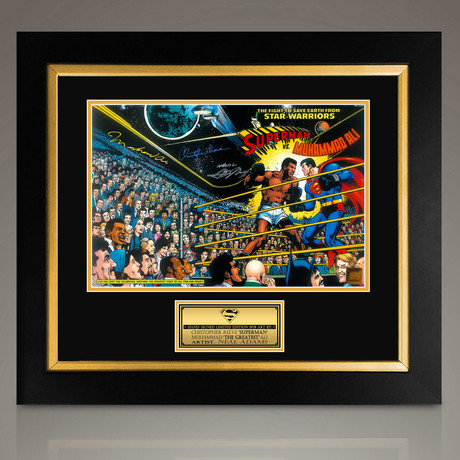 Superman Vs Ali // Muhammad Ali + Christopher Reeve Signed Promotion Art Photo // Custom Frame