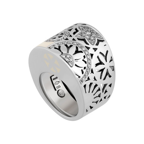 Nouvelle Bague India Preziosa 18k White Gold Diamond + White Enamel Ring // Ring Size: 7.25