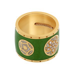 Nouvelle Bague India Preziosa 18k Yellow Gold Diamond + Green Enamel Ring // Ring Size: 7.25